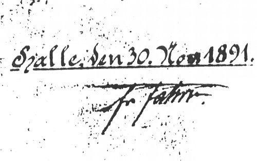 Unterschrift FAHROs auf Kirchengrundriss, Kirchenarchiv [1891] 